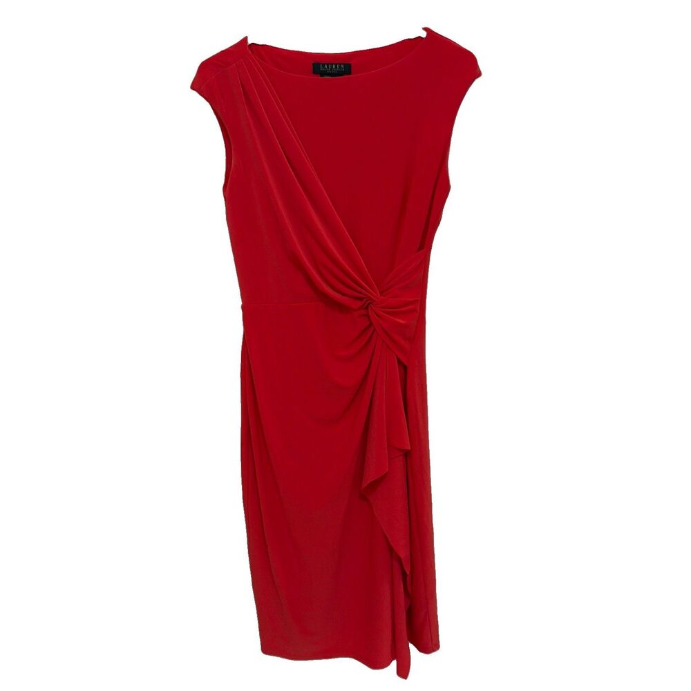 Lauren Ralph Lauren Women's 4 Twist Front Stretch Sheath Dress Lined Cocktail